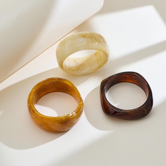 Acrylic Chunky Resin Bracelet Set 3PCS Vintage Boho Wide Bangle Jewelry - Picture 2 of 7